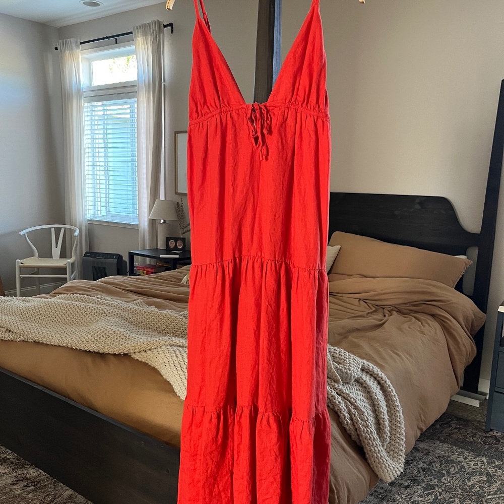 Red Reformation Odella  linen dress size large